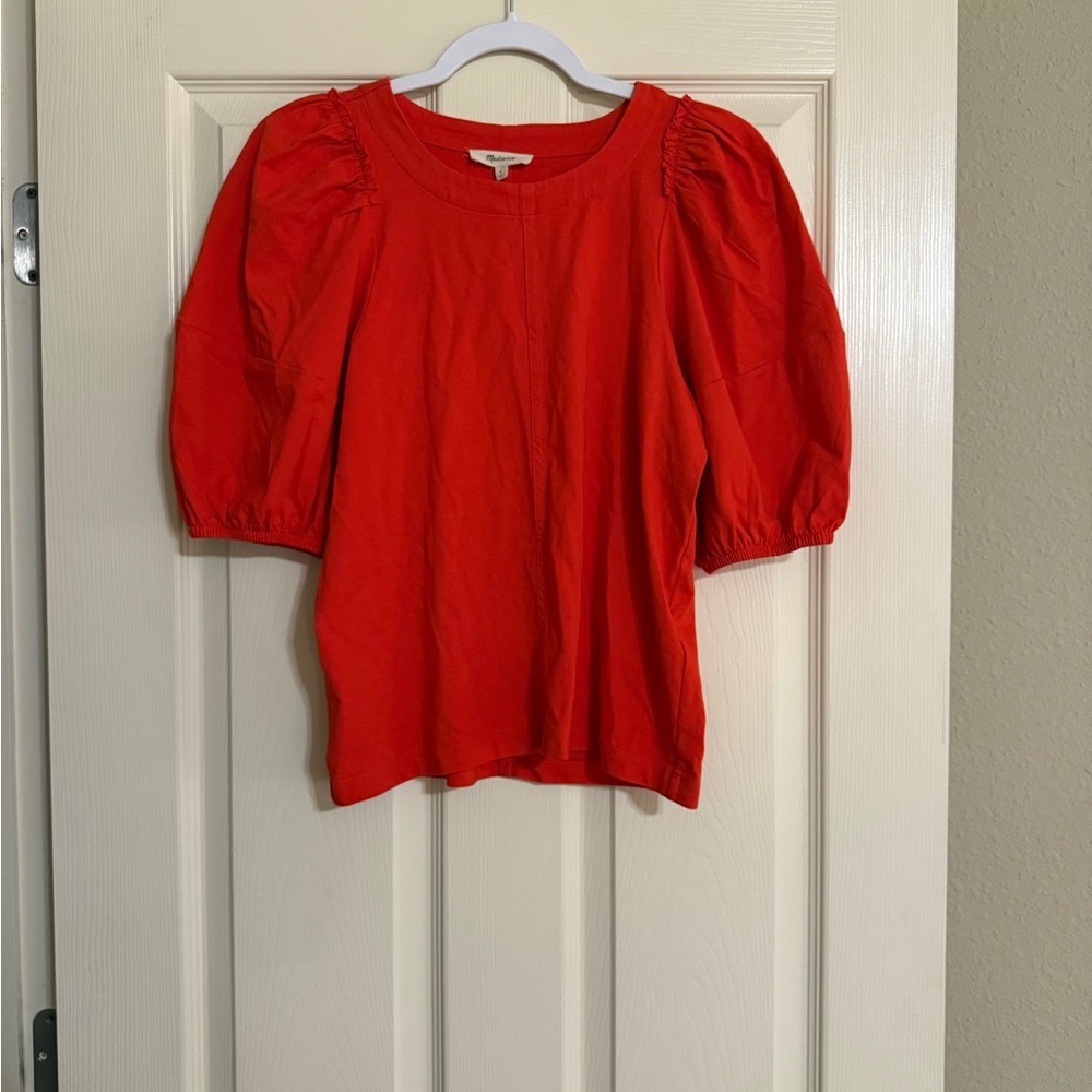 Madewell Vibrant Red/Orange Puff Sleeve Top